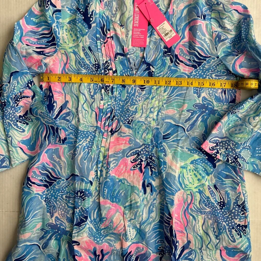 Lilly Pulitzer Hollie Linen Tunic (Saltwater Blue, Shade Seekers) (Medium) (NWT) - Picture 2 of 5